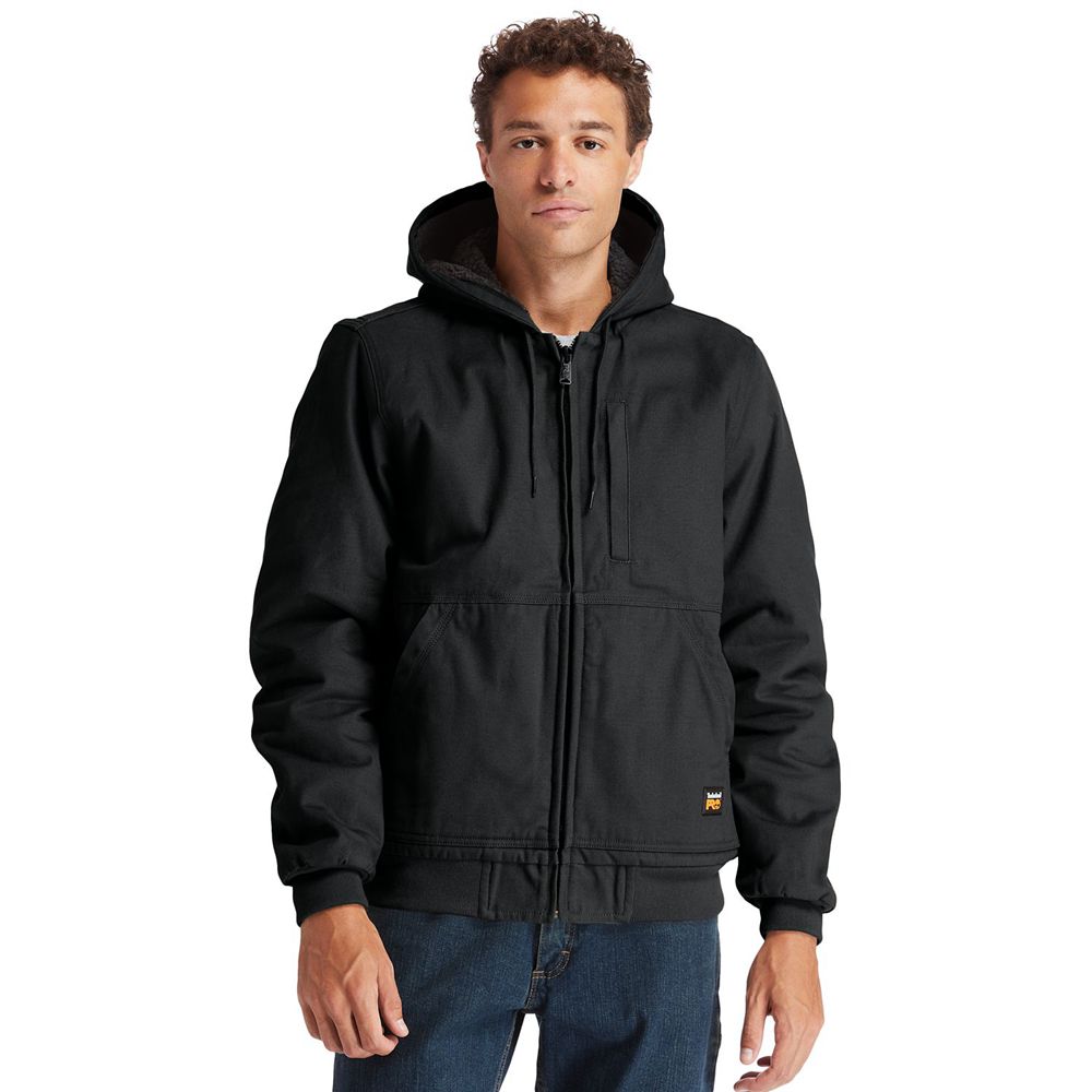 Timberland Mens Jackets PRO® Gritman Lined, Hooded Canvas - Black - India UY6789412